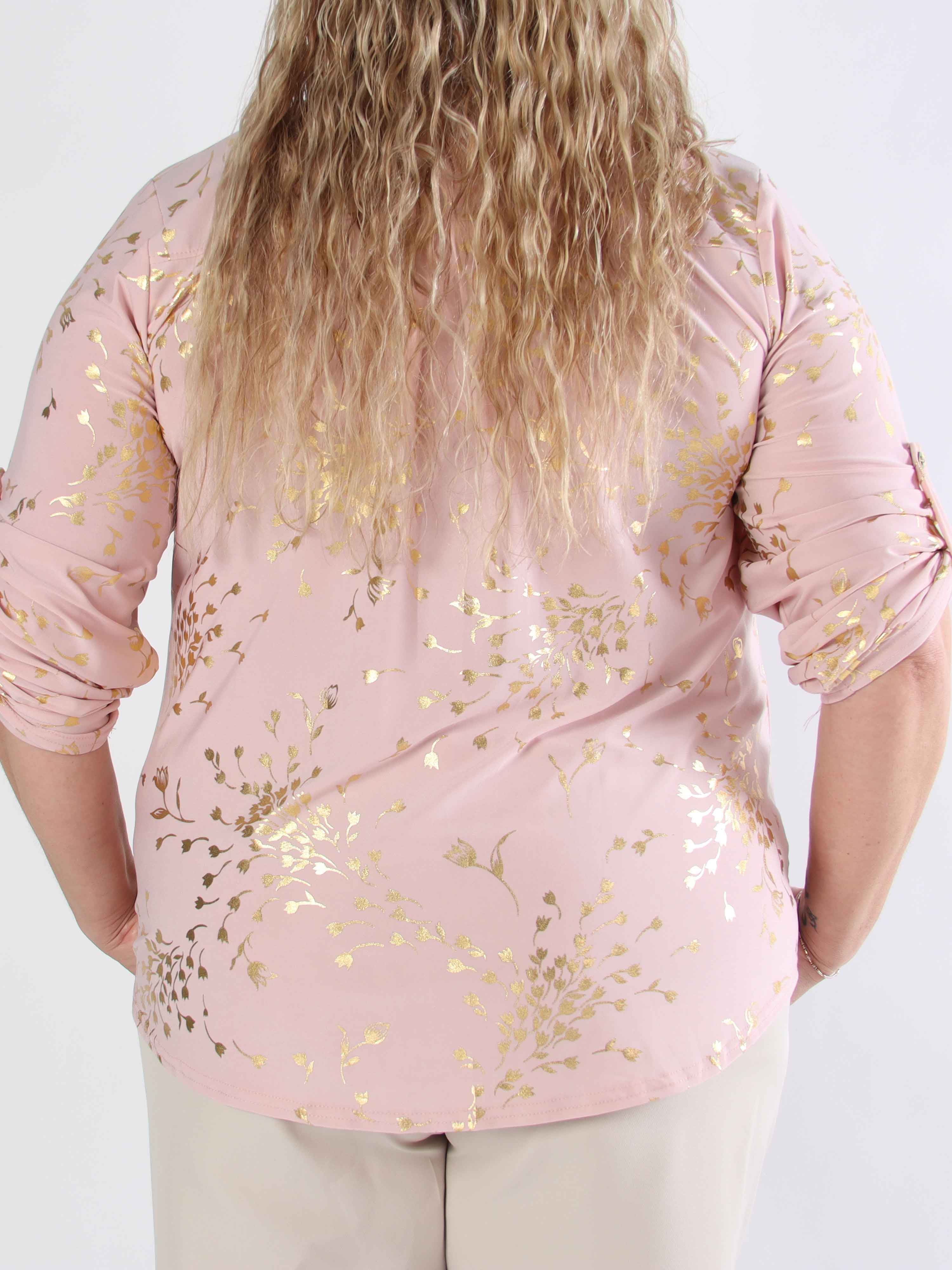 Ebba Gold Leaf Shirt - Elastisk plus size blus mönstrad med bladguld